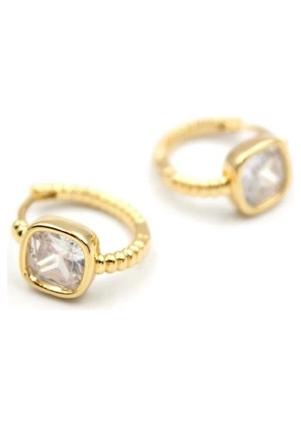 Taşlı Halka Küpe - Altın