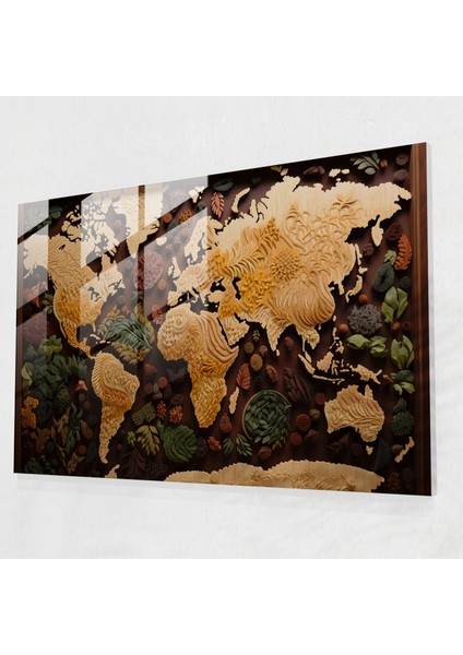 Dünya Haritası Cam Duvar Sanatı - Kültürel Mozaik - Dünya Haritası 2 Cam Tablo Kültürel Mozaik