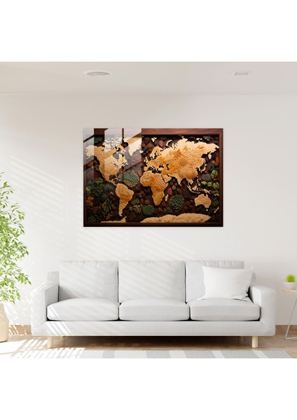 Dünya Haritası Cam Duvar Sanatı - Kültürel Mozaik - Dünya Haritası 2 Cam Tablo Kültürel Mozaik modelleri