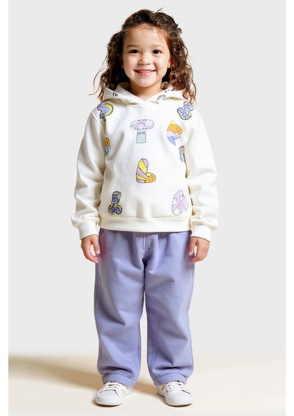 Kız Çocuk Eşofman Takım 1-5 Yaş 7024 Ekru - Mor