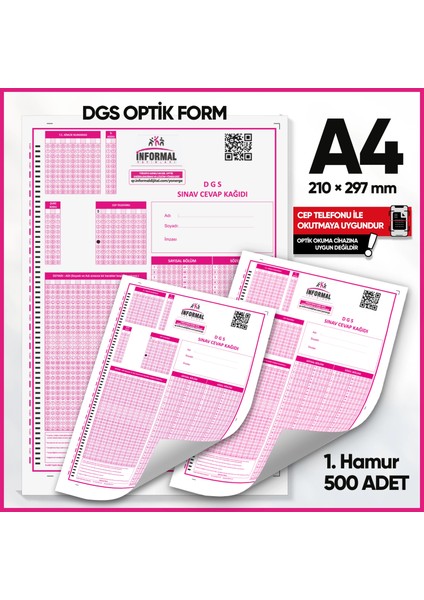 Dgs Deneme Sınavları için 500 Adet (80.gr) Optik Form fiyatları