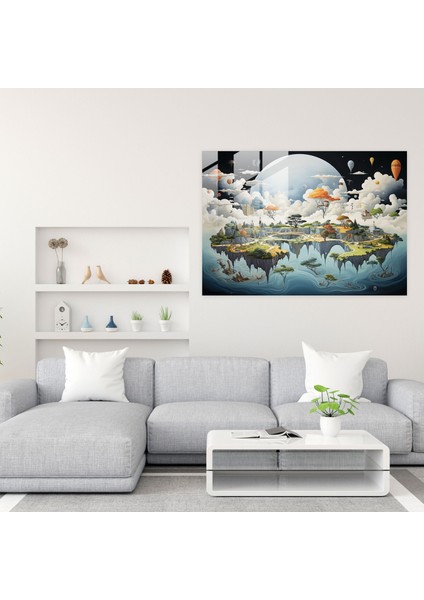 Dünya Haritası Duvar Dekorasyonu - Dünya Haritası 2 Surealist Başyapıt Cam Duvar Sanatı Fantezi Manzaralar modelleri