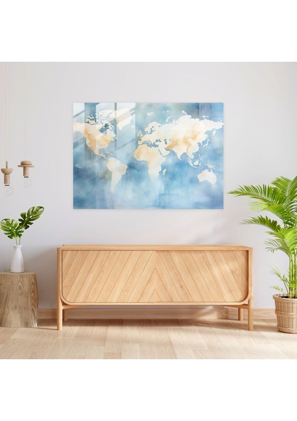 Doğaçlama Dünya Haritası Cam Tablo - Dünya Haritası 2 Cam Tablo Yumuşak Fırça Dokunuşları Cam Duvar Sanatı fiyatları