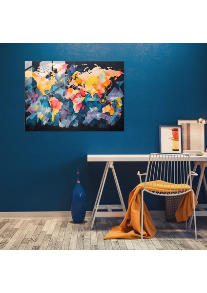 Dünya Haritası Cam Tablo - Dünya Haritası 2 Geometrik Şekiller Modern Sanat Ev Dekorasyonu fiyatları