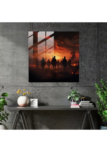 Rönesans Cam Tablo - Siluet Askerler Duvar Sanatı fiyatları