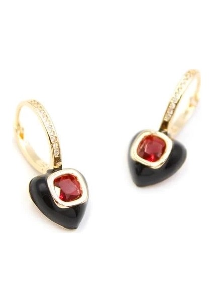 Mineli Kalp Küpe - Kırmızı