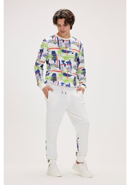 Flame Beyaz Erkek Eşofman Altı