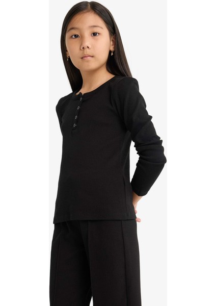 Kız Çocuk 2'li Takım Fitilli Kaşkorse Uzun Kollu Tişört Eşofman Altı G0118A825AU modelleri