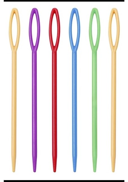 Plastik Yün Iğnesi 6'lı & Uzunluk: 9cm-Kırmızı&beyaz