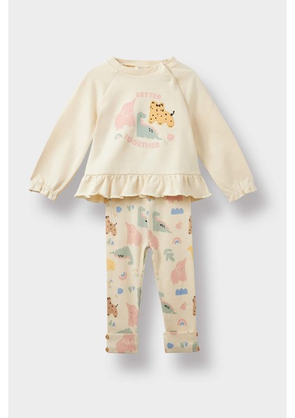 Kız Bebek 2'li Takım Desenli Sweatshirt Tayt F2185A525AU