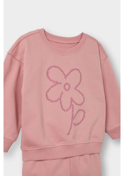 Kız Bebek 2'li Takım İçi Yumuşak Tüylü Baskılı Sweatshirt Eşofman Altı E8995A525AU modelleri