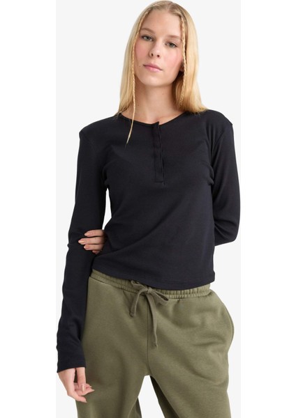 Coool Fitted Düğmeli Yaka Ribana Uzun Kollu Tişört E7680AX25AU modelleri