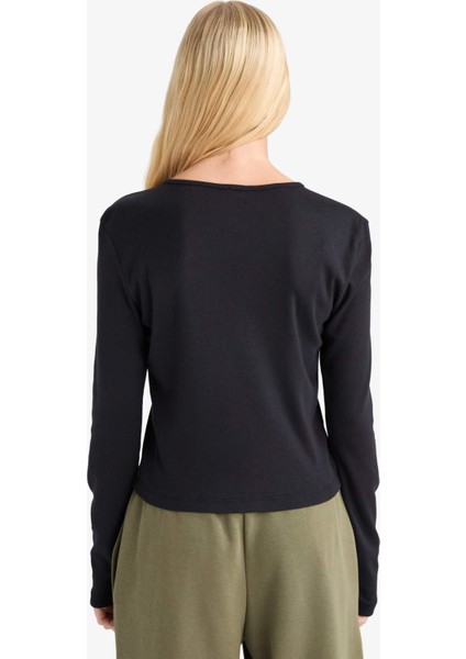 Coool Fitted Düğmeli Yaka Ribana Uzun Kollu Tişört E7680AX25AU