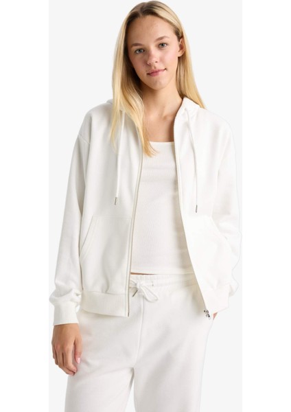 Relax Fit Kapüşonlu Basic Düz Kalın Fermuarlı Sweatshirt C1809AX25AU modelleri