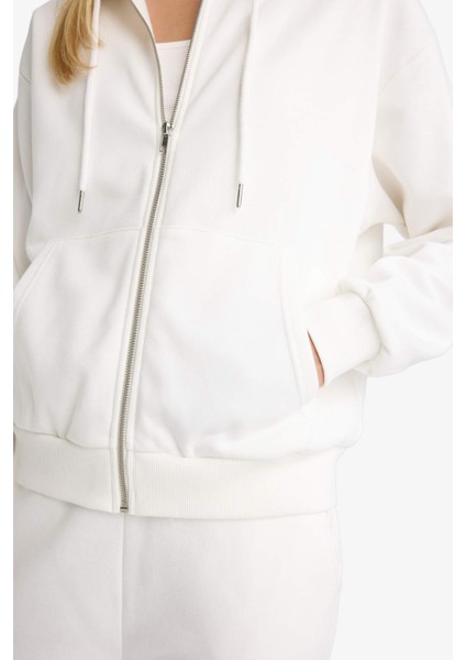 Relax Fit Kapüşonlu Basic Düz Kalın Fermuarlı Sweatshirt C1809AX25AU indirimleri