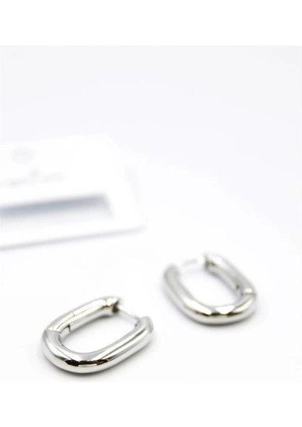 Oval Halka Küpe - Gümüş