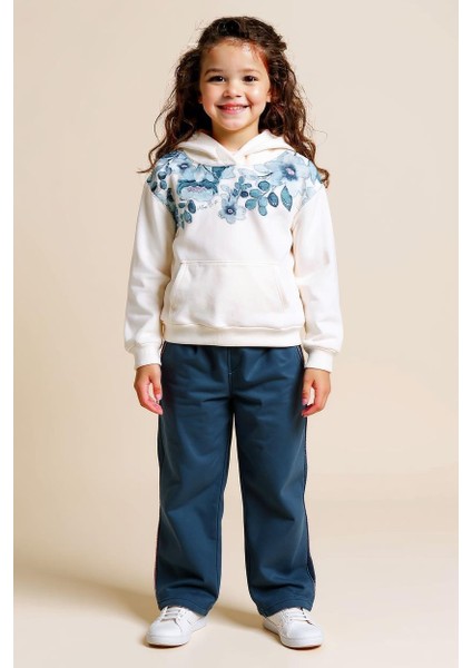 Kız Çocuk Eşofman Takım 4-8 Yaş 7221 Ekru - Yeşil