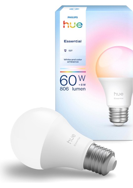 Hue Essential 8W E27 806 Lumen Renkli Akıllı Ampul A60