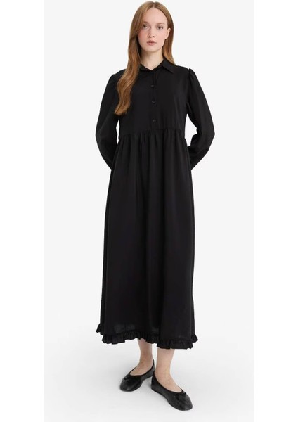 Gömlek Yaka Uzun Kollu Maxi Siyah Kadın Elbise F0350AX/BK81 fiyatları
