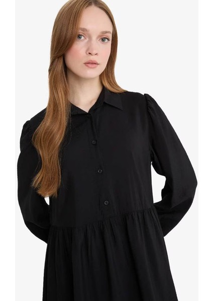 Gömlek Yaka Uzun Kollu Maxi Siyah Kadın Elbise F0350AX/BK81 fırsatları