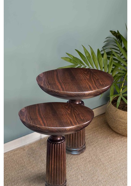 Ceviz Renk Doğal Ahşap Yan Sehpa – 2’li Masif Zigon ve Fiskos Seti fiyatları