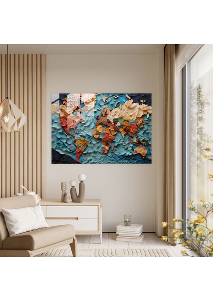 Dünya Haritası Cam Duvar Sanatı - Modern Kolaj Dünya Haritası - Dünya Haritası 2 Dokular Farklı Dokunuş Cam Sanatı fiyatları