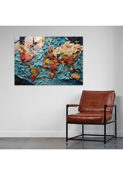 Dünya Haritası Cam Duvar Sanatı - Modern Kolaj Dünya Haritası - Dünya Haritası 2 Dokular Farklı Dokunuş Cam Sanatı modelleri