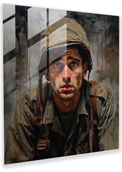 Yorgun Asker Portresi Cam Tablo - Ruhun Yükü - Ifadeci Portre Duvar Sanatı