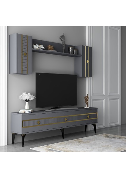 Novva 180 cm Tv Ünitesi Takımı Antrasit-Altın fiyatları