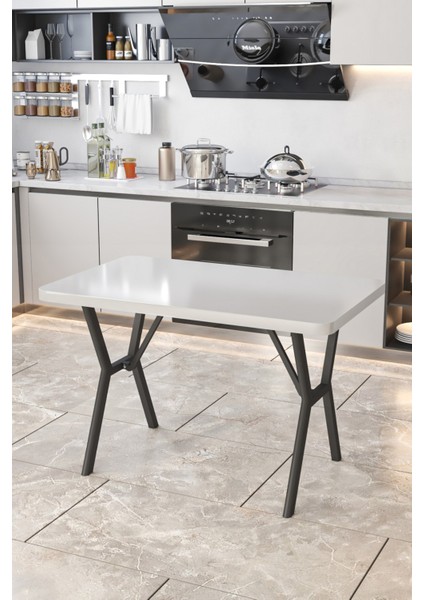 Parla 70X110CM Beyaz Mutfak Masası, Mutfak Masası Takımı, Yemek Masası, 4 Krem Sandalye modelleri