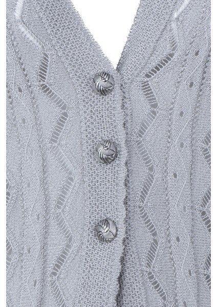 Kadın Pamuklu Rölaks Örme Anne Yelek V Yaka Güldane Motifli Delikli Üç Düğmeli Çift Cepli indirimleri