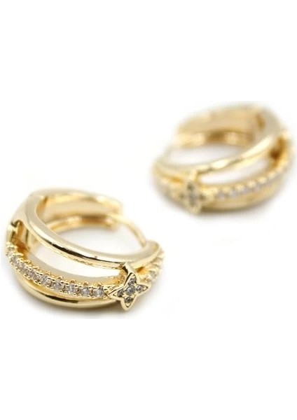 Taşlı Halka Küpe - Altın