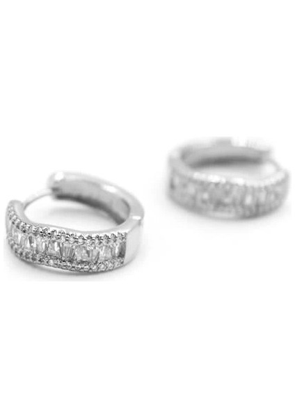 Taşlı Halka Küpe - Gümüş