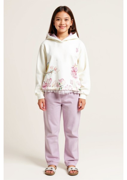 Kız Çocuk Eşofman Takım 4-8 Yaş 7229 Ekru