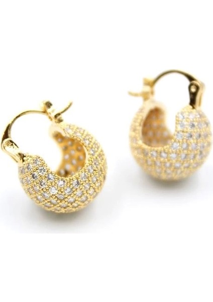 Taşlı Top Küpe - Altın