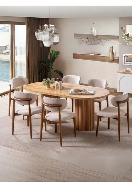 Narven Bohem Natural Ahşap Masa Sandalye Takımı 90X180