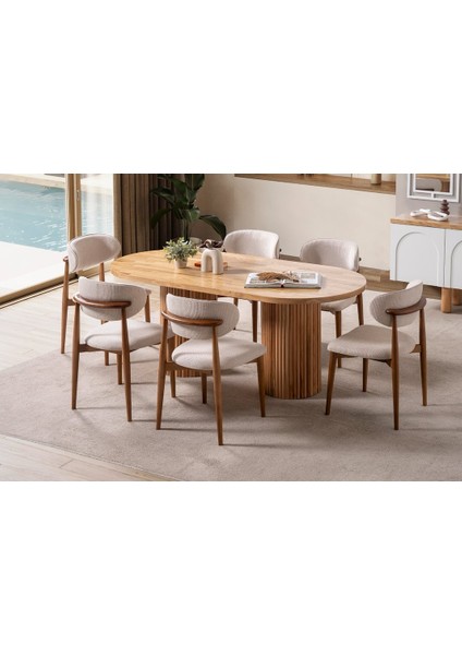 Narven Bohem Natural Ahşap Masa Sandalye Takımı 90X180 fiyatları