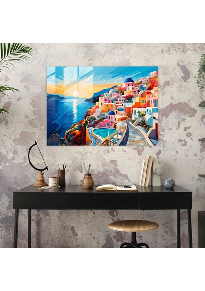 Santorini Cam Duvar Dekorasyonu: Pop Sanat Esintileri - Santorini Cam Tablo Modern Sanat Canlı Kompozisyonlar fiyatları