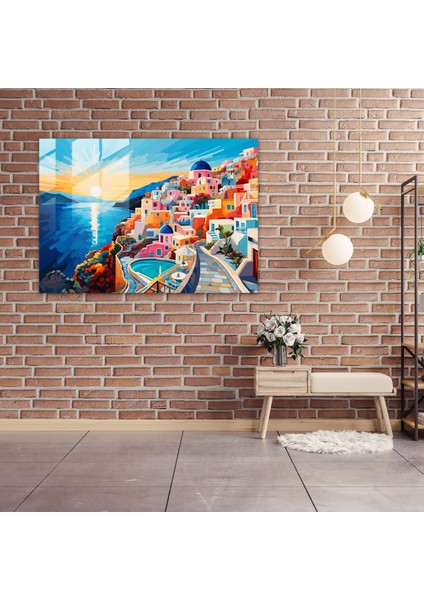 Santorini Cam Duvar Dekorasyonu: Pop Sanat Esintileri - Santorini Cam Tablo Modern Sanat Canlı Kompozisyonlar modelleri