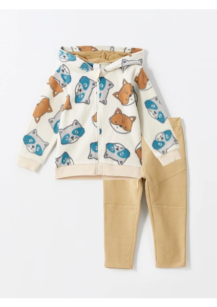 Lcw Baby Bej Kapüşonlu Erkek Bebek Hırka ve Eşofman Alt 2'li Takım