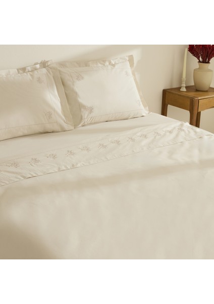 White Collection Rayas %100 Pamuk Nakışlı Çift Kişilik Nevresim Takımı Bej modelleri