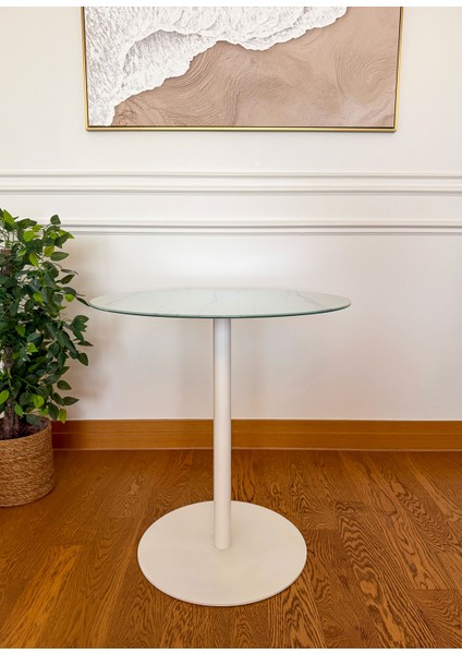 Beyaz Mermer Desenli Modern 70 cm Yemek Masası 8 mm Temper Cam ( Sadece Masa ) fiyatları