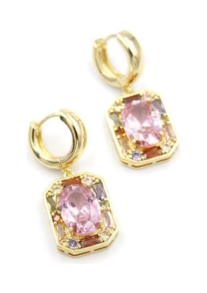 Taşlı Küpe - Pembe