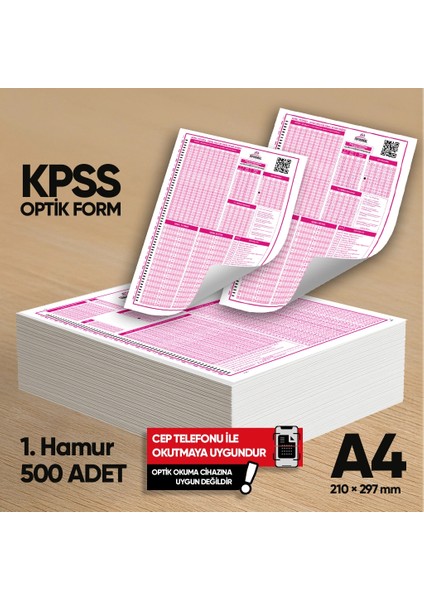 Kpss (Gy-Gk) Deneme Sınavları Için 500 Adet (80.gr) Optik Form
