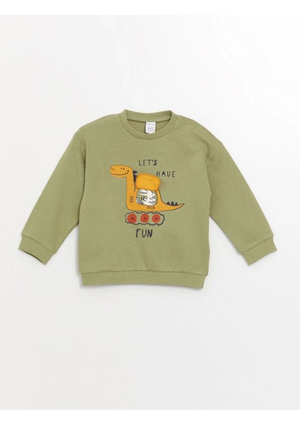 Lcw Baby Yeşil Bisiklet Yaka Uzun Kollu Baskılı Erkek Bebek Sweatshirt ve Eşofman Alt 2'li Takım fırsatları
