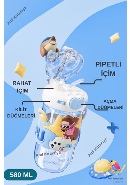 Diller Çift Kullanım Pipetli/rahat Içim Boyun Askılı Sevimli Köpek 580 ml fiyatları