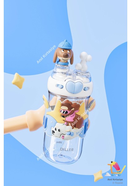 Diller Çift Kullanım Pipetli/rahat Içim Boyun Askılı Sevimli Köpek 580 ml modelleri