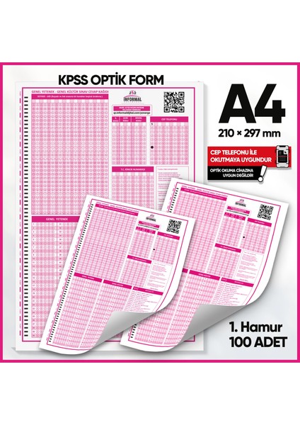 Kpss (Gy-Gk) Deneme Sınavları için 100 Adet (80.gr) Optik Form fiyatları