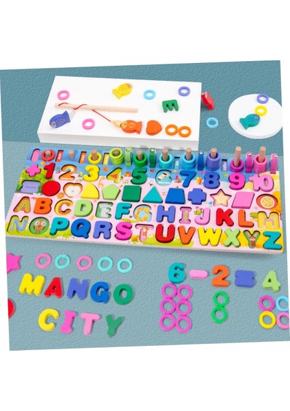 Montessori 6sı 1 Arada Ahşap Eğitici Oyuncak Seti Balık Tutma Şekiller Sayılar Halkalar Motor Beceri Geliştirici modelleri