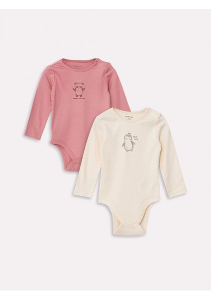 Lcw Baby Pembe Bisiklet Yaka Kız Bebek Çıtçıtlı Bodysuit 2'li